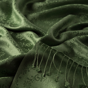 Green Golden Horn Pattern Silk Scarf Shaw - Thumbnail