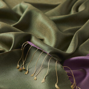 Green Lilac Reversible Silk Scarf - Thumbnail