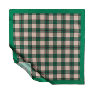 Green Marled Plaid Silk Twill Scarf - Thumbnail