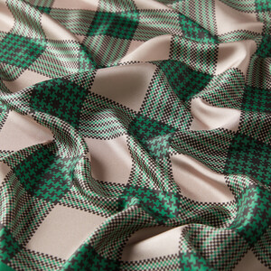 Green Marled Plaid Silk Twill Scarf - Thumbnail