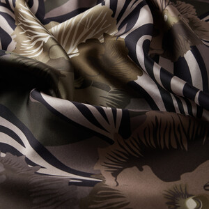 Green Mink Violet Patterned Twill Silk Scarf - Thumbnail