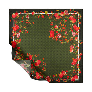 Green Pomegranate Flower Monogram Print Silk Twill Scarf - Thumbnail