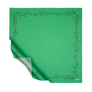 Green Pretty Garden Twill Silk Scarf - Thumbnail