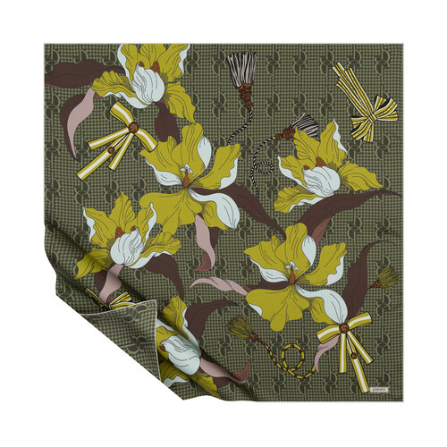 Oil Green Mono Cord Twill Silk Scarf