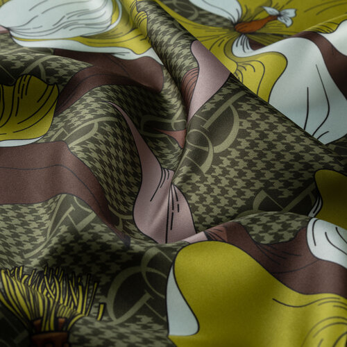Oil Green Mono Cord Twill Silk Scarf
