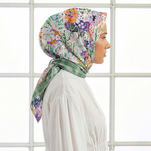 Green Ribbon Garden Twill Silk Scarf - Thumbnail