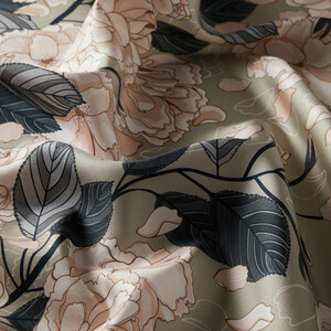 ipekevi - Green Sakura Print Silk Twill Scarf (1)