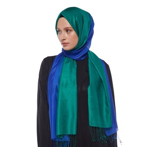 Green Sax Blue Gradient Silk Scarf - Thumbnail