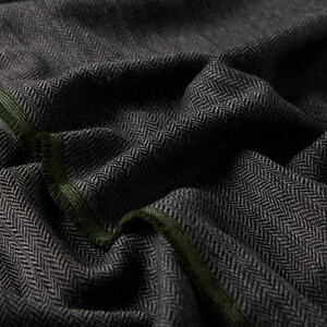 Green Thin Herringbone Wool Scarf - Thumbnail