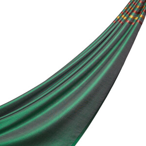 Green Thin Striped Silk Scarf - Thumbnail