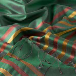 Green Thin Striped Silk Scarf - Thumbnail