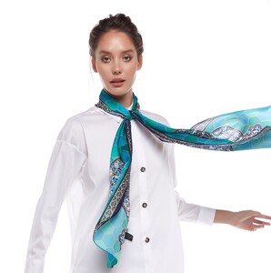 Green Tomb Satin Silk Scarf Model 01 - Thumbnail