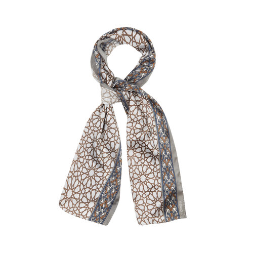 Green Tomb Silver Satin Silk Neck Scarf Model 05