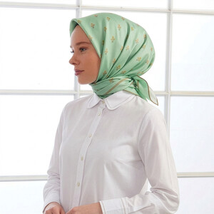 Green Vintage Wall Twill Silk Scarf - Thumbnail