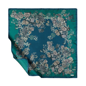  Green Waterside Garden Panel Pattern Twill Silk Scarf - Thumbnail