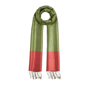 Green Wild Strawberry Reversible Silk Scarf - Thumbnail