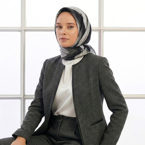 Grey Black Dream Twill Silk Scarf - Thumbnail
