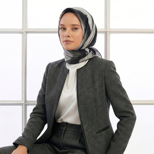 Grey Black Dream Twill Silk Scarf