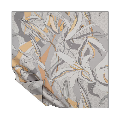 Grey Black Mono Irises Twill Silk Scarf