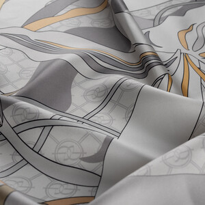 ipekevi - Grey Black Mono Irises Twill Silk Scarf (1)