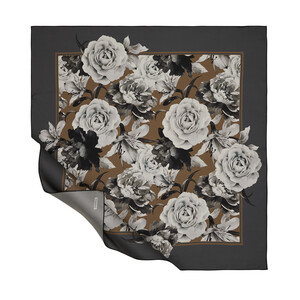 Grey Brown Bouguet Twill Silk Scarf - Thumbnail