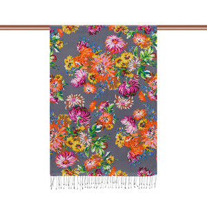 ipekevi - Grey Chrysanthemum Print Silk Scarf (1)