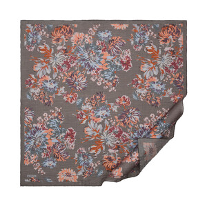 Grey Chrysanthemum Print Tencel Scarf - Thumbnail