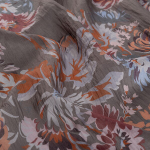 ipekevi - Grey Chrysanthemum Print Tencel Scarf (1)