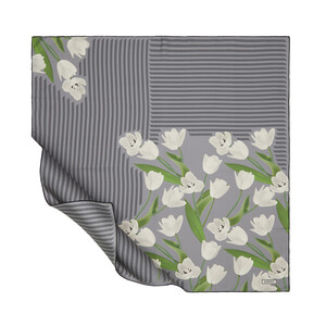 Grey Green Tulipa Twill Silk Scarf - Thumbnail
