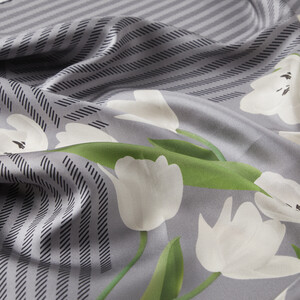 Grey Green Tulipa Twill Silk Scarf - Thumbnail