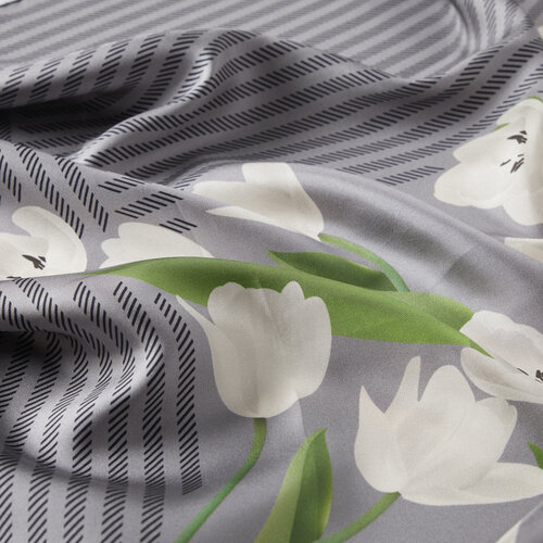 Grey Green Tulipa Twill Silk Scarf
