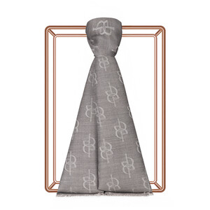 ipekevi - Grey IE Monogram Wool Silk Scarf