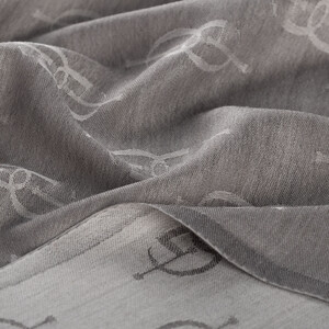 Grey IE Monogram Wool Silk Scarf - Thumbnail