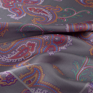 Grey Patchwork Patterned Twill Silk Scarf - Thumbnail