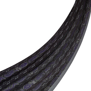 Grey Purple Monogram Print Scarf - Thumbnail
