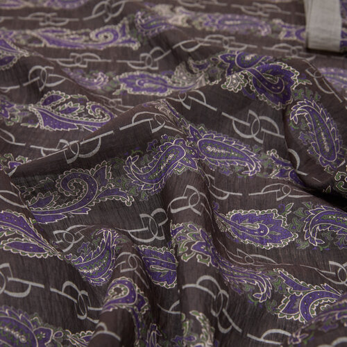 Grey Purple Monogram Print Tencel Scarf