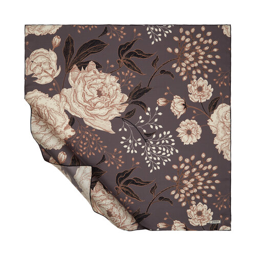 Grey Rosa Patterned Twill Silk Scarf