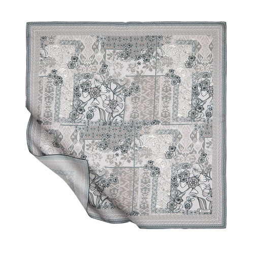 Grey Summer Patchwork Twill Silk Scarf