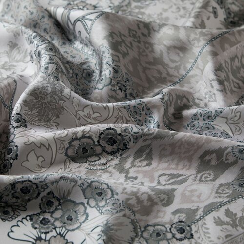 Grey Summer Patchwork Twill Silk Scarf