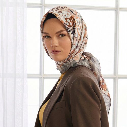 Grey White Ribbon Garden Twill Silk Scarf