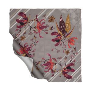 Grey Wild Flowers Twill Silk Scarf - Thumbnail