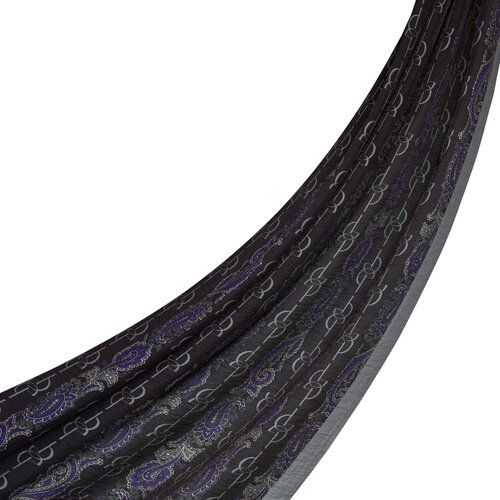 Gri Mor Monogram Desenli Tensel Şal