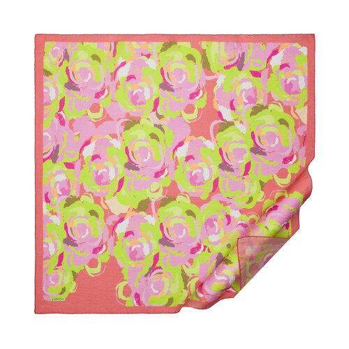 Gül Pembe Duygusal Çiçekler Tensel Desenli Eşarp