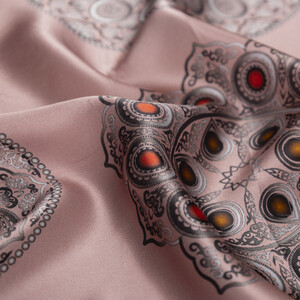 Gülpembe Telkari Saten İpek Mendil - Thumbnail