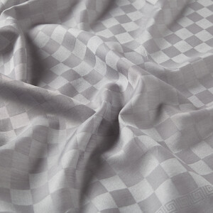 شال قطن وحرير مربعات شطرنج لون فضي - Thumbnail