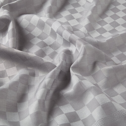 شال قطن وحرير مربعات شطرنج لون فضي