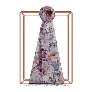 ipekevi - Gümüş Fuşya Gül Deryası Desenli İpek Şal