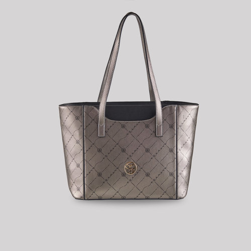 Gümüş Monogram Cep Detaylı Tote Çanta