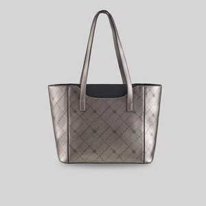 Gümüş Monogram Cep Detaylı Tote Çanta - Thumbnail