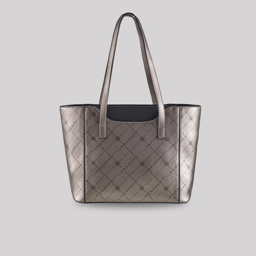 Gümüş Monogram Cep Detaylı Tote Çanta